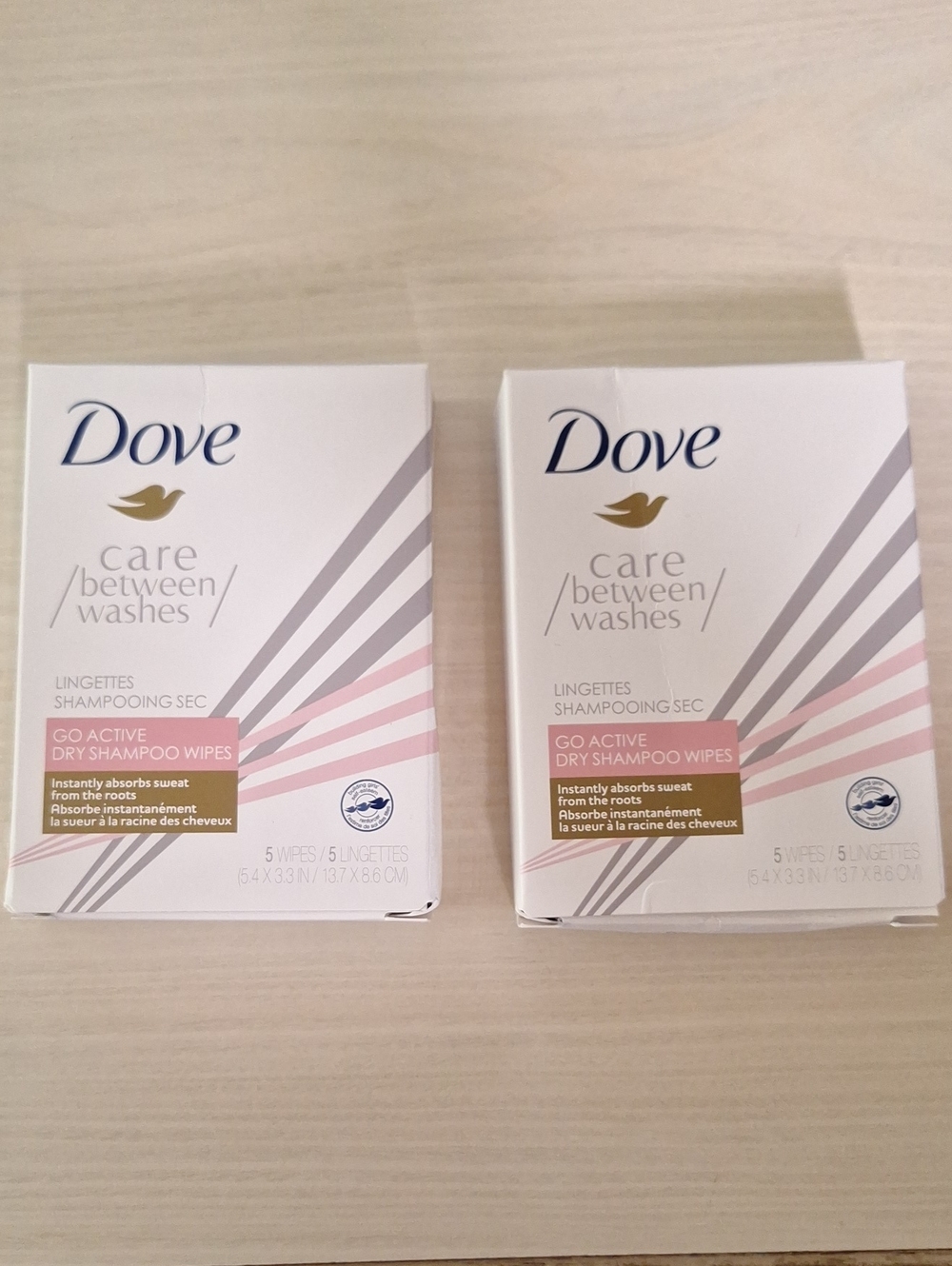 Two Boxes Dove Go Active Dry Shampoo Wipes - Includes 10 Package Wipes